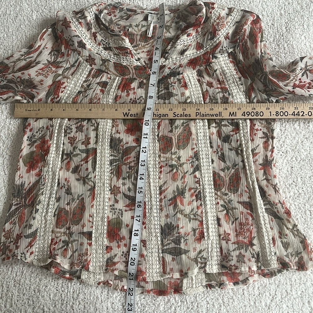 Anthropologie Feather Bone Elena Top Floral Printed Lace Sheer Blouse Button 4US - Picture 2 of 11